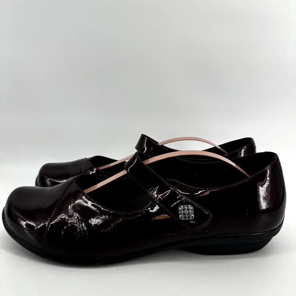 Dansko Opal Patent Mary Jane Flat Shoe Round Toe Leather Black Cherry EU41 US 10